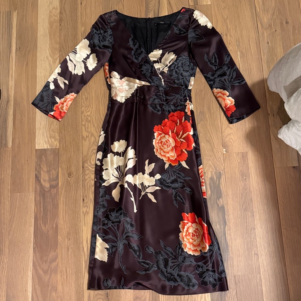 Hugo Boss Elegant Black and Red Floral Dress